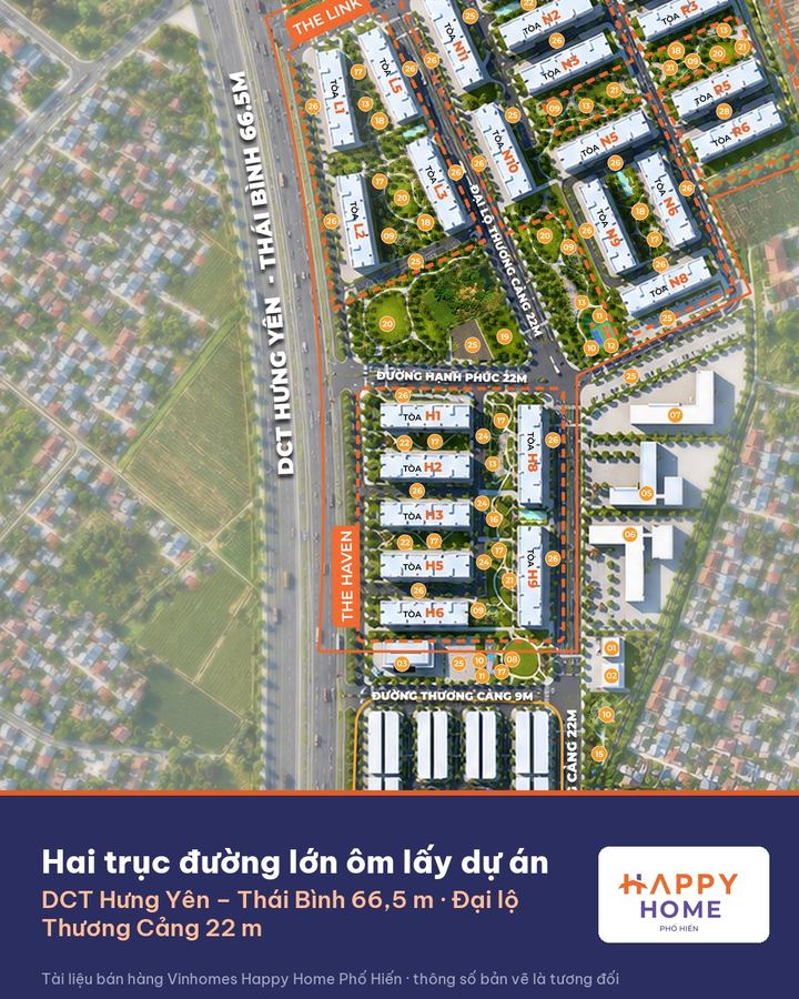 Hai trục đường lớn bao quanh dự án Happy Home Phố Hiến